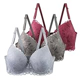 built in bra top XCXC 3er Pack Damen BHS mit Bügel 80–120 C/D/E Große Größen Push-Up Spitzen-BH mit Verstellbaren Trägern Leicht Atmungsaktiv Komfort Unterwäsche für Alltag und Freizeit