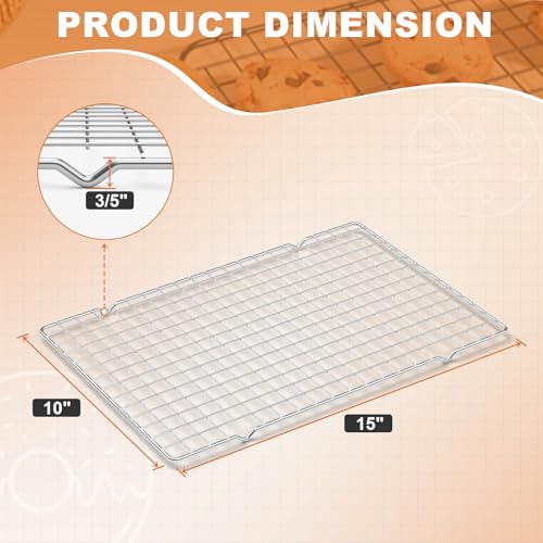 TOPCJ 2PCS Cooling Rack for Baking, 10”X15” Heavy Duty Wire Rack for Grilling,Baking, Roasting,Cooking,Non-Stick,For Jelly Roll Baking Trays,Multi-Purpose Drainer Rack,Stainless Steel,Silver