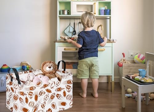 Image of Rec Football Print Box Hamper Storage Basket Collapsible Organizer Bin Gift Shelf Baskets for Home and Kitchen Storage