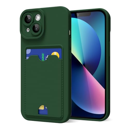 oakxco for iPhone 13 Case with Card Holder Cute Silicone Wallet Phone Case with Credit Card Slot Soft Rubber Thin Slim Purse for Women Men with Shockproof Camera Cover Protection Dark Green