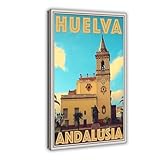 NEOHI Póster de viaje de estilo retro vintage de Huelva, Andalucía, vacaciones, lienzo, decoración de pared, pósteres para hogar, bar, restaurante, garaje, cafetería, logotipo, regalo, 12 x 18