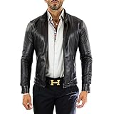 giacca biker in vera pelle marrone uomo slim cuciture frontali rindway, xl, trapunta (autunno-inverno), nero