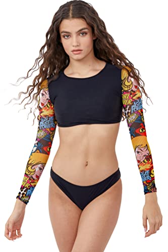 Gottex Girls Superhero Long Sleeve Cropped Lace Up Rash Guard Top with Matching Bikini Bottom Size 10 (EU 34Y)