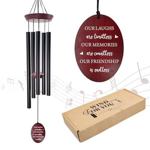 Howarmer 33.5 Friendship Wind Chimes for Outside - Sentimental for Women Sister BFF - 5 Frosted Black Aluminum Tubes Professionally Tuned - Birthday Long Distance Friendship Gift