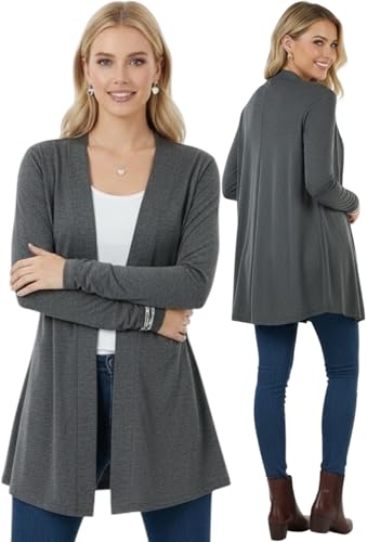 Image of ToBeInStyle Womens Open Front Long Sleeve Lightweight Asymmetrical Draped Cardigan with Side Pockets