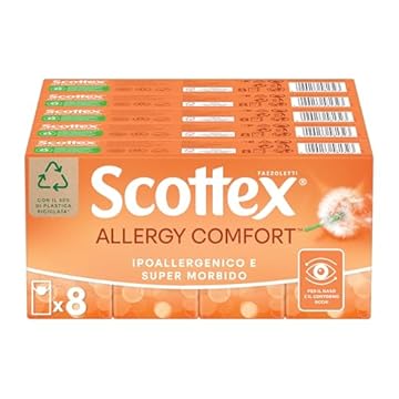 Scottex Fazzoletti Pocket Allergy, Ultra assorbenti, Oftalmologicamente testati, Confezione da 80 Pacchetti di Fazzoletti di carta (8x10)