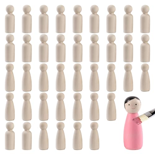 40PCS Natural Wooden Peg Dolls Wooden People Figures Unfinished DIY Painting Dolls Kit 33mm Blank Peg Figures Unpainted Blank Natural Doll for Kids Art Projects Wedding Decor & Creative Crafts