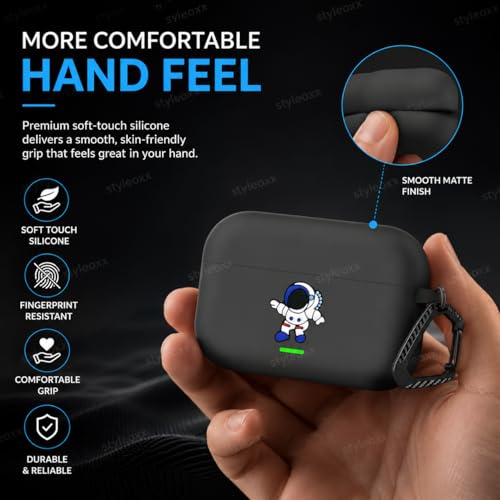Image of Anvique Silicone Case Cover for Realme Buds T500 Pro, Shockproof Protective Earbuds Cover with Keychain Hook, Anti-Scratch Soft Silicone Skin, Full Body Protection Case (Astronout)