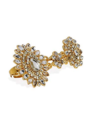 Zaveri Pearls Gold Tone Traditional Kundan Dual Finger Rings For Women-ZPFK7449 Zaveri Pearls Gold Tone Traditional Kundan Dual Finger Rings For Women-ZPFK7449