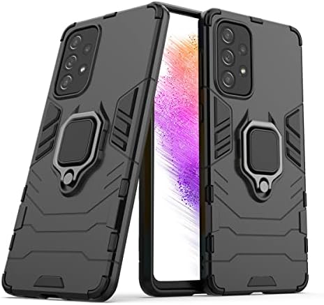 CEDO Kickstand Cover for Samsung Galaxy A73 (5G) Rugged Case | Built-in Stand Rotating Ring Holder | Military Grade Armor Bumper Back Cover (Black)