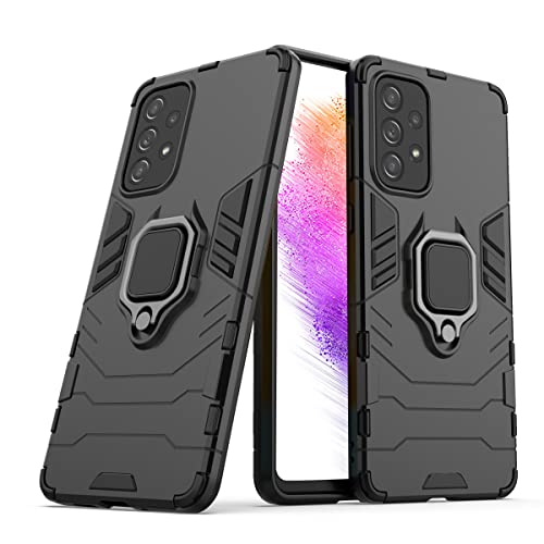 Image of CEDO Kickstand Cover for Samsung Galaxy A73 (5G) Rugged Case | Built-in Stand Rotating Ring Holder | Military Grade Armor Bumper Back Cover (Black)
