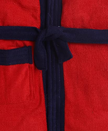 Image of BUMZEE Red & Navy Blue Terry Cotton Boys Bathrobe Age - 2-3 Years
