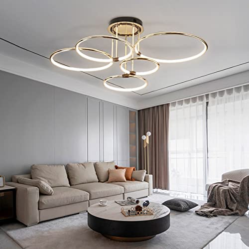 Lampe de chambre LED dorée plafonnier design géométrique à distance - 5