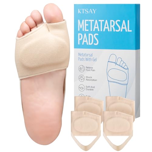 KTSAY 2 Pairs Metatarsal Pads with Gel Pad for Women and Men, Foot Pads for Ball Pain Relief, Morton's Neuroma, Metatarsalgia Support(Beige,Small)