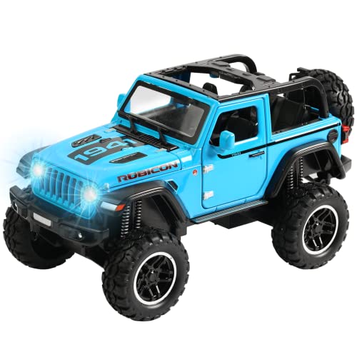 SUWOZYAN Convertible SUV Adventure Car 1/20 Scale Monster Truck DieCast Metal Model Cars Trucks with Sound and Light for Kids Age 3 Year and up Blue