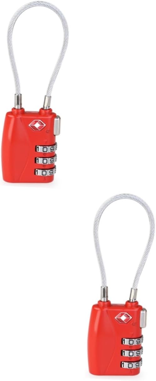 VALICLUD 2pezzi Catenaccio Di Sicurezza Tsa Per Valigie Lucchetto Combinazione Digitale Con Cavo Flessibile Rosso Per Viaggi Sicuri e