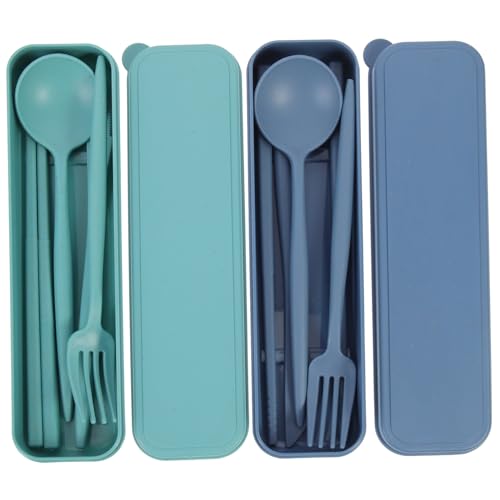 GLEAVI 2Sets Outdoor Travel Cutlery Portable Utensils with Forks Spoons and Chopsticks Multi Functional Tableware for Camping Picnics and Daily Use and