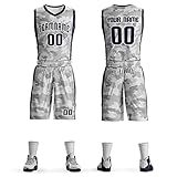 TAND Custom Men Basketball Jersey Set 90s Hip Hop Sportswear Personalized Print Name Number Big Size, Grey Camouflage-5, One Size