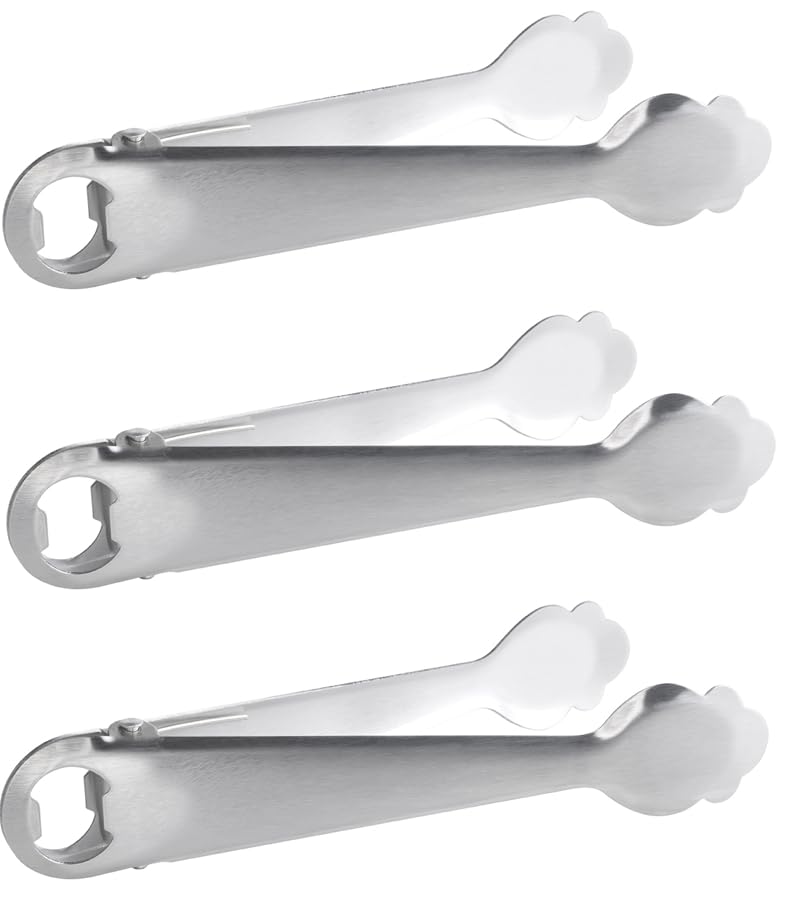 Pinzas para Hielo y refrescos - Abridor refrescos todo en uno - Servir cubitos de hielo y alimentos en cocinas, bares, pub y restaurantes - Uso doméstico y profesional - Preparar cocteles (3 unidades)