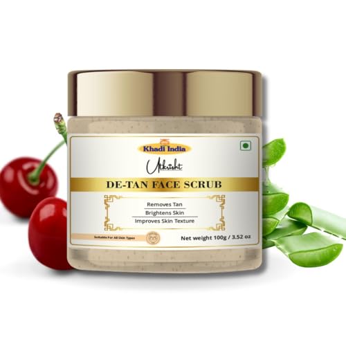 Image of Khadi De-Tan Face Scrub 100 gm | Exfoliating Scrub with Aloe Vera & Cherry | Moisturises & Brightens Skin | For Pigmentation & Dark Spots | All Skin Types | Tan Removal Scrub for Men & Women
