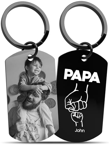 Meinearmbänder Personalisierter Schlüsselanhänger für Papa mit Foto und Handdesign Rückseite mit 1 bis 4 Kinderhänden Individuelles Vatertagsgeschenk von Kindern Graviertes Geschenk für Vater