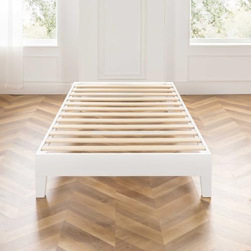 Mellow Naturalista Grand 12 Inch Solid Wood Platform Bed with Wooden Slats, Easy Assembly, Twin, White