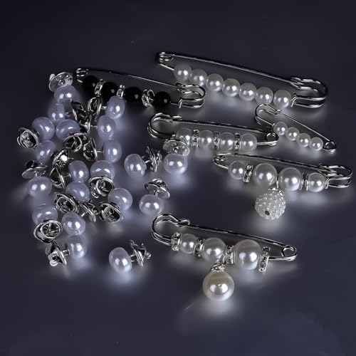 Horsdo Junk Socks Charms Kit, Silver Brooches and Pins for Women, Pearl and Rhinestone Sock Charms with Safety Pins, Y2k DIY Accessories for Decorating and Personalizing Socks - 4