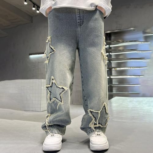 Boys Y2K Jeans Teens Kids Star Graphic Wide Leg Casual Elastic Waist Baggy Denim Pants Hip Hop Streetwear3