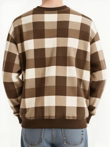 Men’s Regular-Fit Checkered Sweatshirt | Oversized Graphic Pullover for Casual Streetwear & Daily Comfort​4