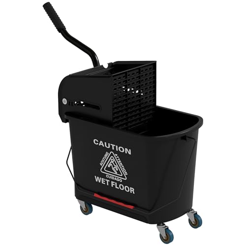 HOMCOM Cubo de Fregona con Ruedas Capacidad de 20 L Cubo de Fregar con Sistema de Escurridor Ruedas y Asa de Transporte para Doméstico y Comercial Negro