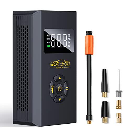 FORYOU Tire Inflator Portable Air Compressor Car Pump with LCD Dual Screen Tire Inflator Portable Air Compressor Cordless Tire Inflator with LED Light for SUV/Car Tires/Motorcycle/Bicycle/Balls