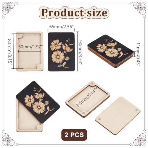 Image of AHANDMAKER 2 pcs Wooden Needle Box Sewing Needle Storage Box Sewing Pins Organizer with Flower Print for Quilters, Sewers, Tailors, Black,3.15x1.97x0.14 Inch
