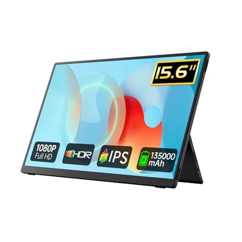 VOKENSU Portable Monitor, 15.6' FHD USB C HDMI Travel Monitor w/Builtd-in Battery 13500mAh & Kickstand & Speaker, External Screen for Laptop, Mac, Phone, Xbox, PS5/4