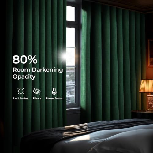Image of HPD Half Price Drapes - Faux Linen Curtains for Living Room (1 Panel) - 100W X 108L - Extra Wide Textured Room Darkening Curtains for Bedroom 108 Inches Long - Drapes for Home Decor, Key Green