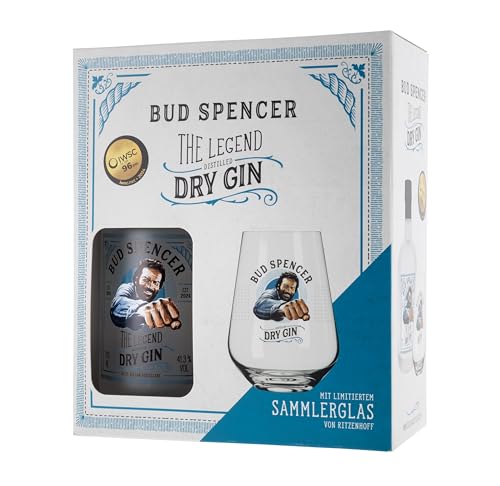 Bud Spencer Dry Gin Box - Inkl. Glas - [41 3% Vol 0 7l] Premium Gin Angebote - Bud Spencer und Terence Hill Fanartikel - Geschenk für Männer - Geschenkset Herren - Geschenke Box