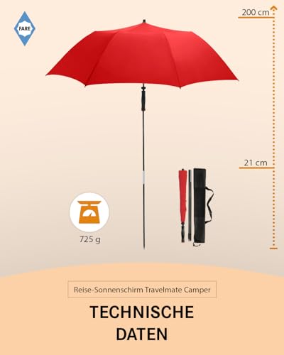 FARE Reise-Sonnenschirm Travelmate Camper – Leicht & Kompakt, UV-Schutz UPF50+, Ideal für Reisen, Strand, Outdoor & Camping - Als Regenschirm nutzbar