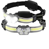 2 Pcs Rechargeable Led Headlights, 600 Lumen Waterproof Headlamp with Red Taillight and 5 Modes for Outdoor Adventures