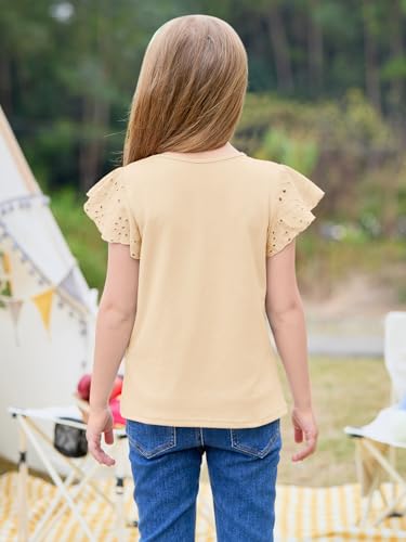 Image of Imily Bela Girls Ruffle Sleeve Shirts Crewneck Eyelet Tops 4-15 Years | Cute summer casual blouse, Soft breathable eyelet fabric with ruffle sleeves, Comfortable daily shirts for kids