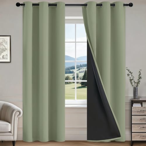 Image of COSVIYA 100% Light Sage Blackout Curtains for Kids Room 84 Inches Length