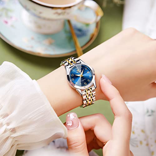 Image of OLEVS Womens Watch Fashion Dress Diamond Female Watches for Ladies Analog Quartz Stainless Steel Waterproof Luminous Day Date Two Tone Wristwatch