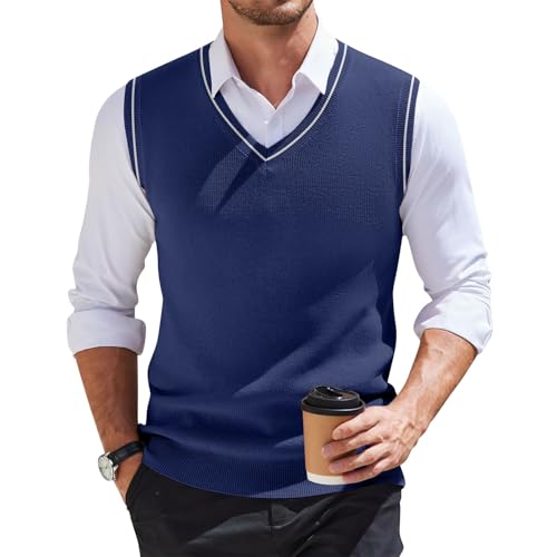 Mens Sweater Vest Casual Knitted V Neck Sleeveless Shirts Plus Size Relaxed Fit Business Knit Pullover Wool Sweater