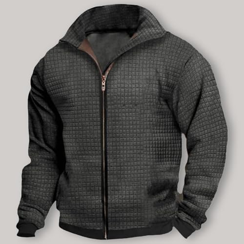 Men's Waffle Knit Zip Up Jacket Lightweight Casual Stylish Coat Fall clothing Travel Work2