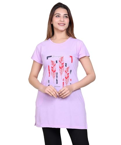 Image of DG Divine GirL Women's Cotton Printed Long Regular Fit Round Neck Top /T-Shirt /Tshirts