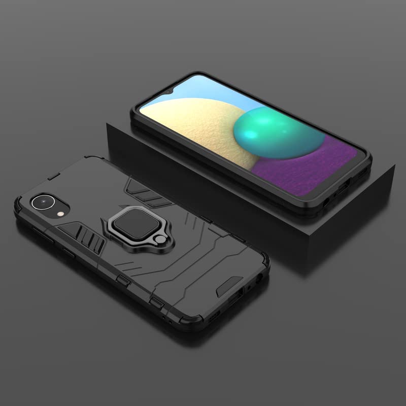 Image of Hybrid Armor Shockproof Soft TPU and Hard PC Back Cover Case with Ring Holder for Samsung Galaxy A03 Core (Black)