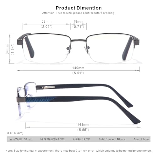 Missfive PREMIUM METAL MULTI-FOCUS Men Premium Multifocus Reading Glasses 0 Power On Top Blue Light Blocking, Far/Mid/Near Progressive Multifocal Readers Metal Frame thumb #4