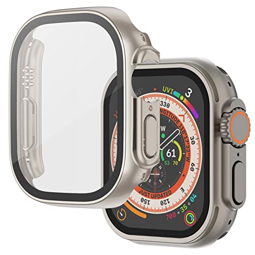 Image of Case Compatible with Apple Watch Ultra 49mm with Built-in Tempered Glass Screen Protector, All-Around Ultra-Thin Bumper Full Cover Hard PC Protective Case for iWatch, Starlight