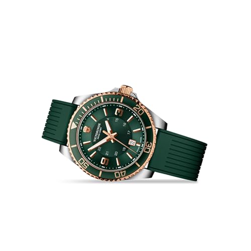 Image of Victorinox Maverick 43 mm, Silver Stainless Steel Case, Rose-Gold Stainless Steel Bezel, Green Dial, Green Rubber Strap Men's Watch, 249182