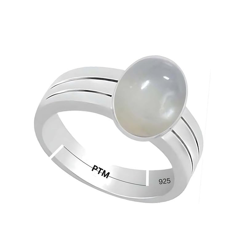 PTM Natural Moonstone/Ch&rakant 3.25 to 10.25 Ratti or 3.00 to 9.50 Carat Astrological Certified Gemstone Pure Sterling Silver/925 bis Hallmark Adjustable Ring for Men Women