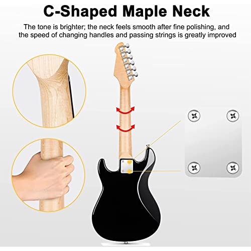 Rosefinch Electric Guitar Starter Kit For Kids Adults With 3/4 Size 30 Inch Beginner Guitar, 6 Strings, 3 Picks, Shoulder Strap, Digital Clip On Tuner, Guitar Cable And Soft Case Gig Bag - 30" Black #TOP4