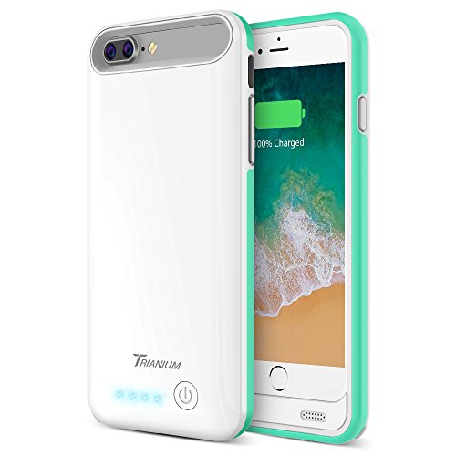 Trianium iPhone 8 Plus / 7 Plus Battery Case, Atomic Pro 4200mAh Extended Battery Charging Case Compatible with Apple iPhone 7 Plus and iPhone 8 Plus (5.5”) [ White/Turquoise] Power Juice Bank Case